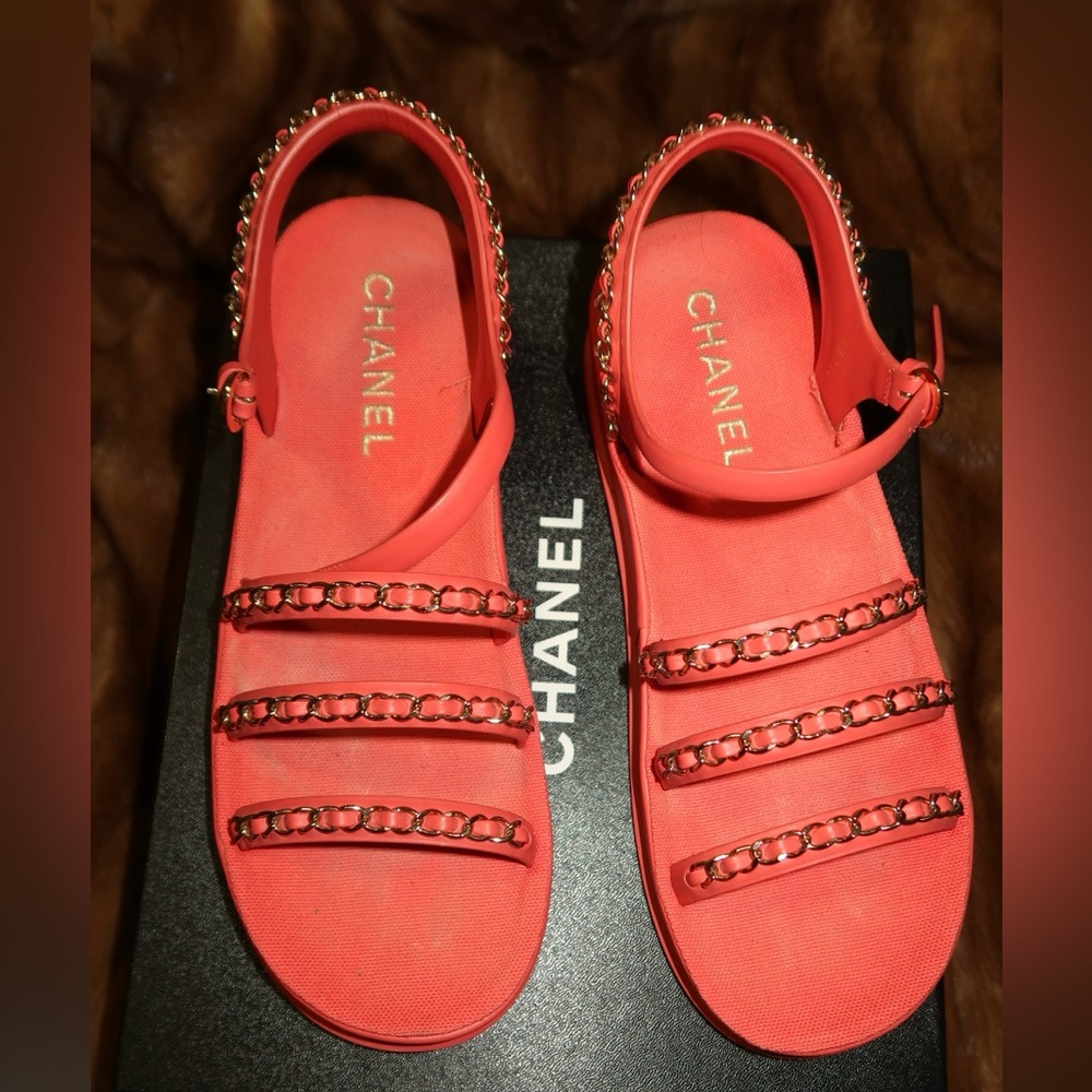 CHANEL Women's Vibrant Coral/Pink Sandals